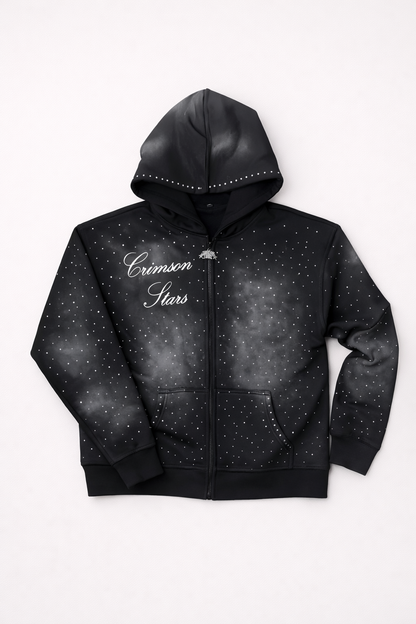 STONE BLACK BLINGED UP ZIP - Crimson Stars